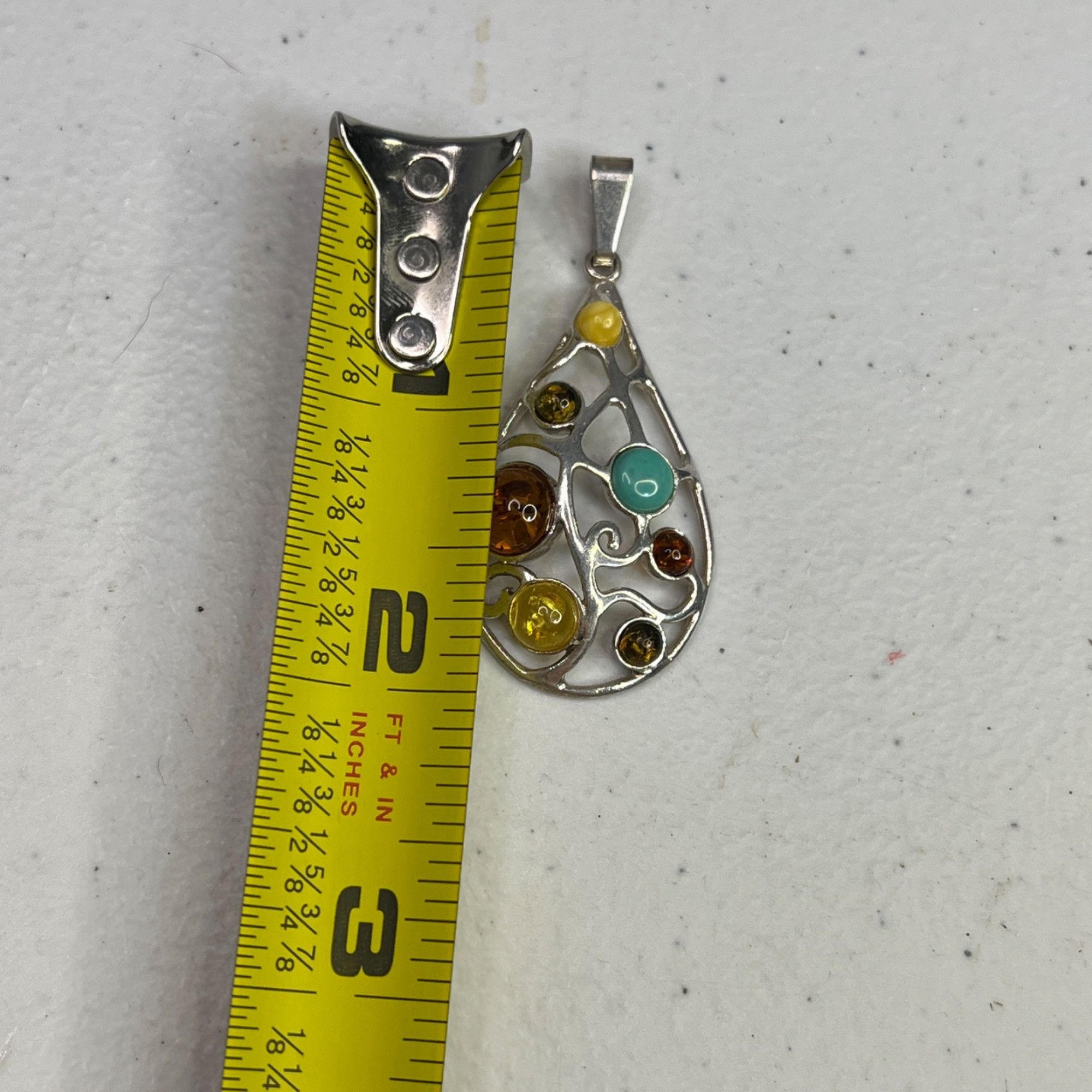 Other Teardrop Sterling Silver Pendant W/ Multi-Color Amber Stones Size ONE SIZE - 5 Thumbnail