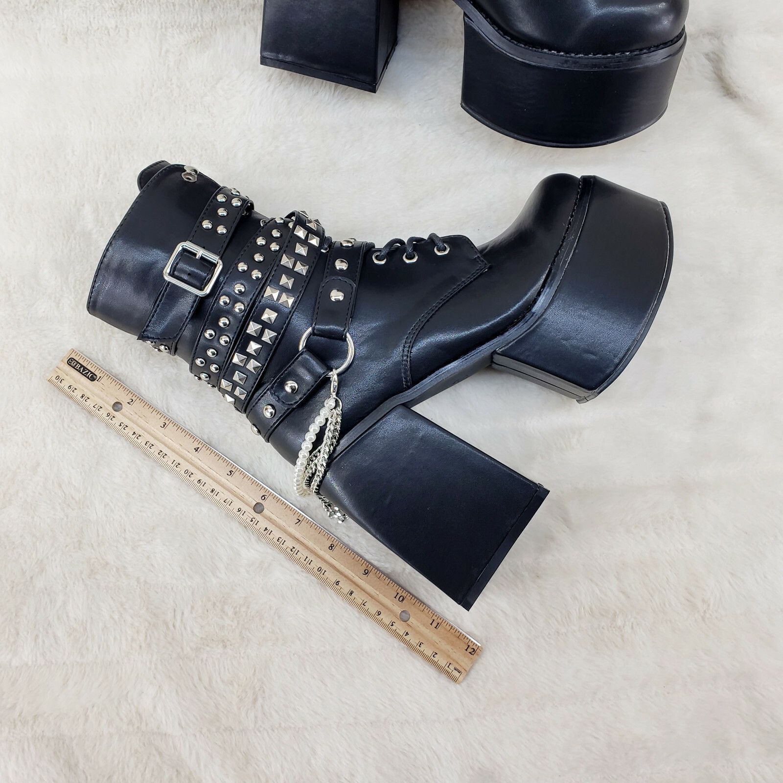 Ocho Black Ice Multipile Strap Platform Chunky Block Heel An