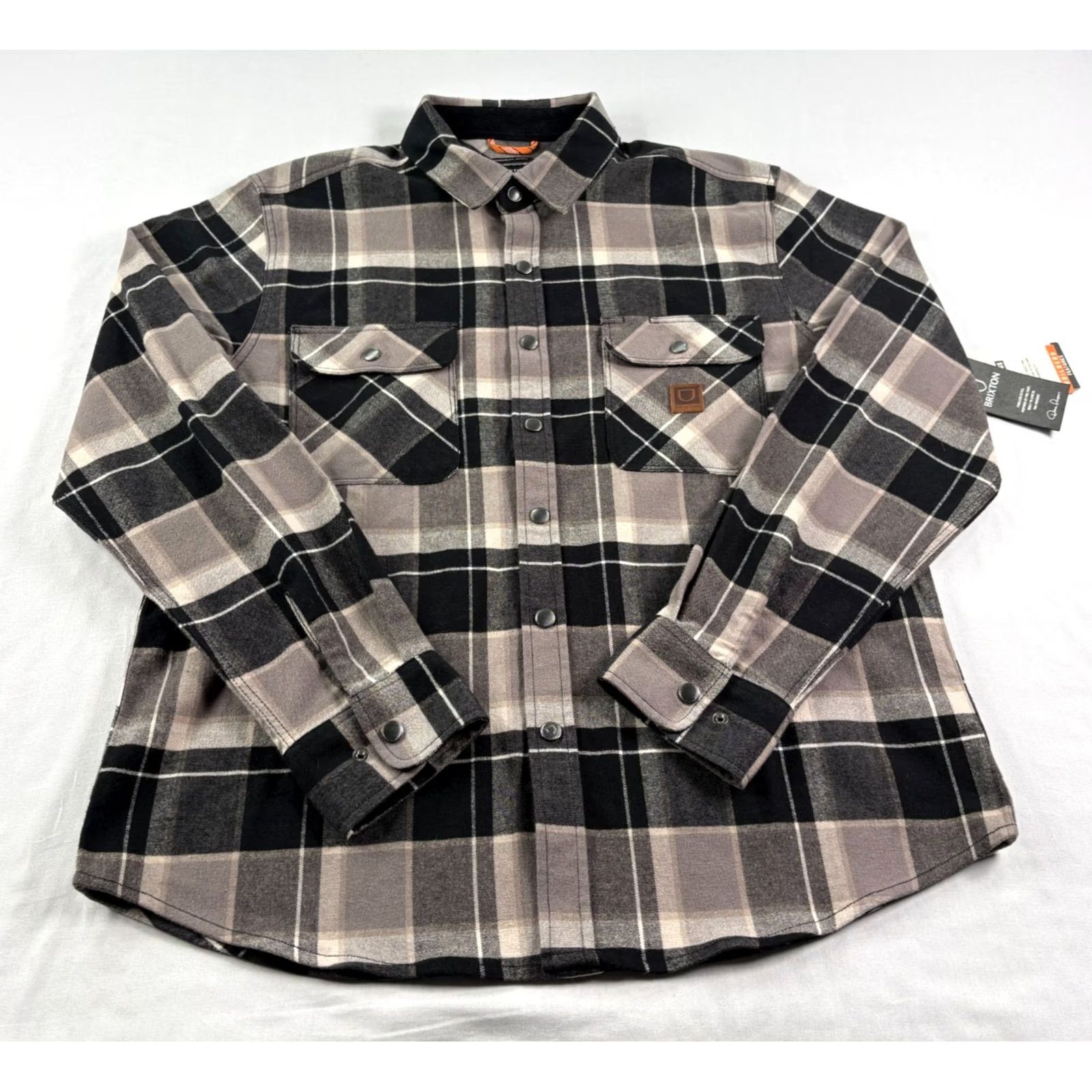 Brixton Brixton Brixon Flannel Shirt Mens M Black Plaid Button-Up Snap Up Long Sleeve Casual Workwear Heavyweight Pockets Size US M / EU 48-50 / 2 - 2 Thumbnail