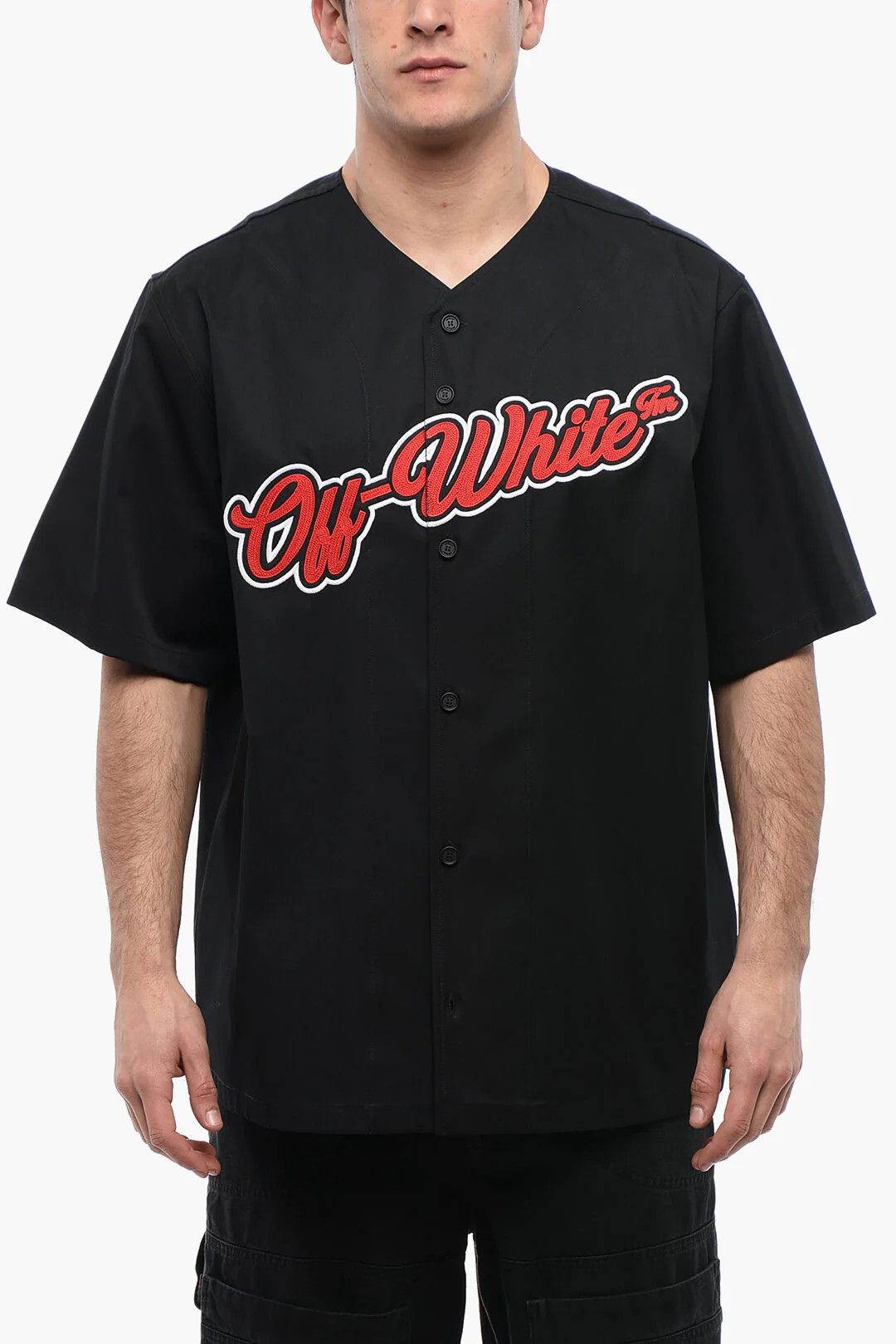 Off-White og1mm0526 Embroidered Logo Cotton Shirt in Black Size US L / EU 52-54 / 3 - 1 Thumbnail