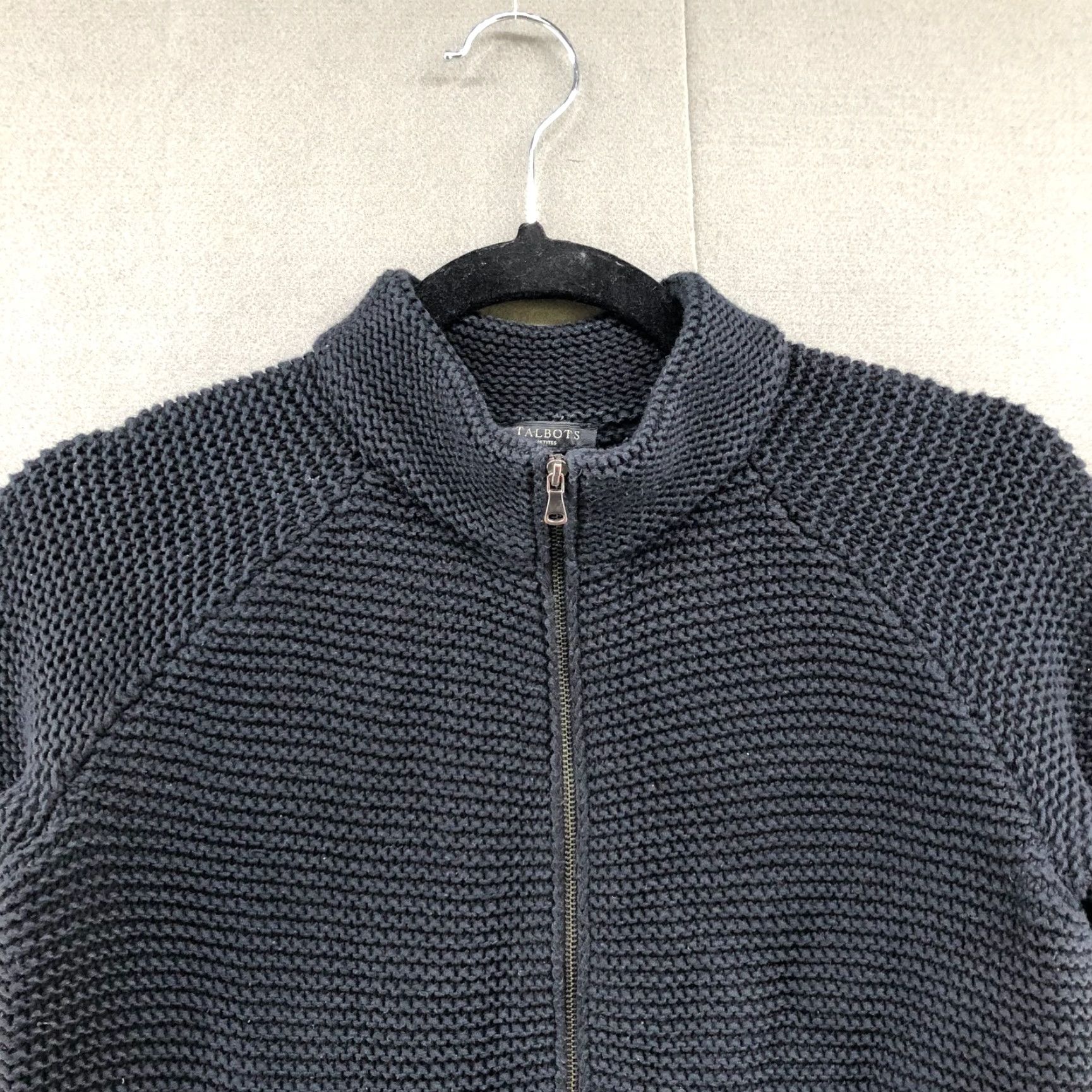 Talbots Talbots Sweater Womens Petites Small Black Cotton Waffle Knit Full Zip Size S / US 4 / IT 40 - 4 Thumbnail
