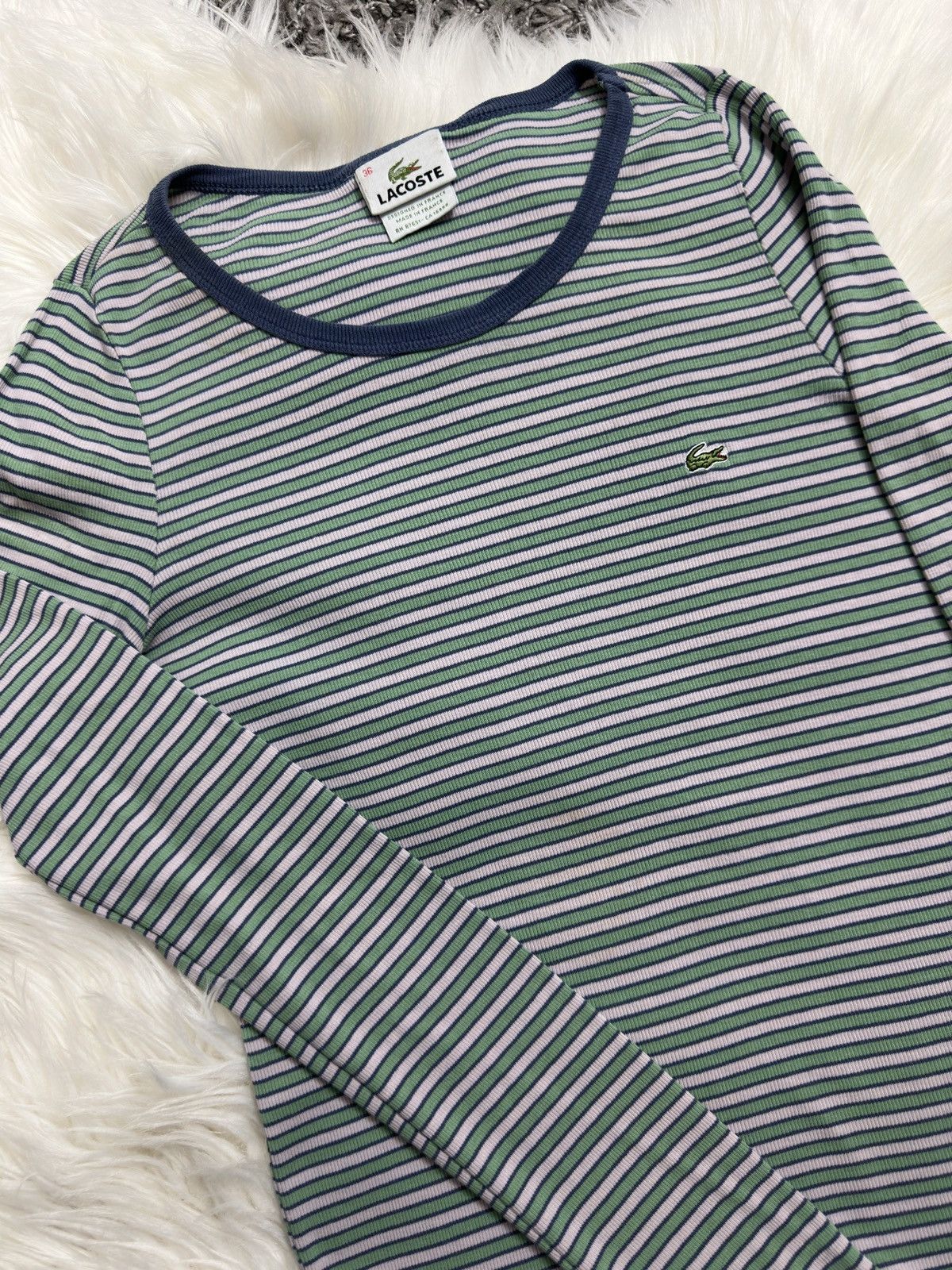 Designer Vintage Lacoste T-shirts Stripe Style Embroidery Logo Size S / US 4 / IT 40 - 1 Thumbnail