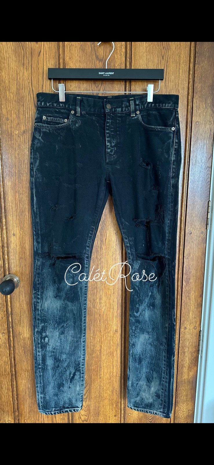 image of Saint Laurent Paris Fw16 Saint Laurent Oil Stain Black Crash Trash Jeans D02 32, Men's