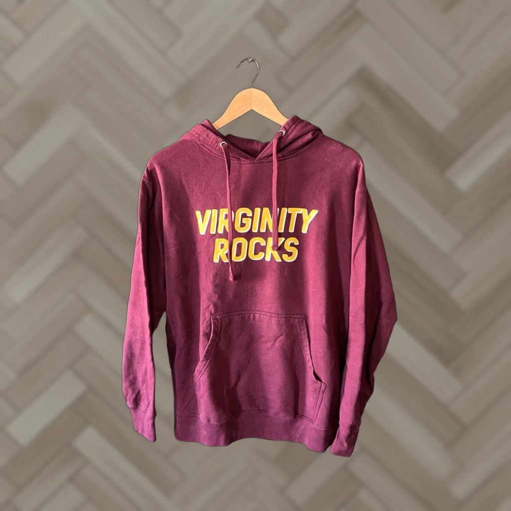 Vintage Danny Duncan Hoodie Mens Medium Maroon Pullover Sweatshirt Virginity Rocks Pattern Solid Accents Logo Hoodie Pockets USA Vintage No Size US S / EU 44-46 / 1 - 1 Thumbnail