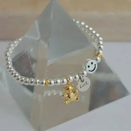 X2 Elastic Silver Color Lucky Bear Pendant Bracelet Size ONE SIZE - 3 Thumbnail