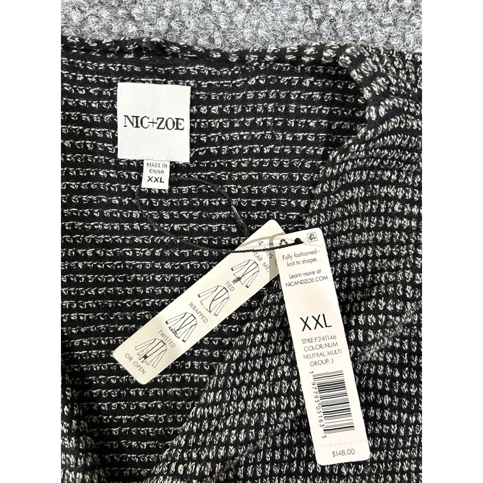 NIC+ZOE NIC+ZOE Sweater Womens XXL Black Neutral Multi Striped Wrap Cardigan Knit Size XXL / US 16-18 / IT 52-54 - 4 Thumbnail