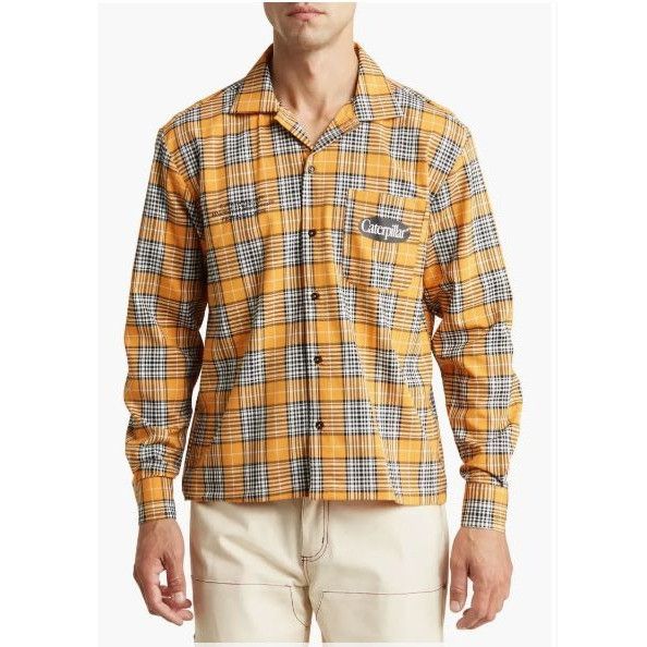 image of Caterpillar American Check Cotton Button-Up Shirt - NWT - Si in Orange, Men's (Size 2XL)