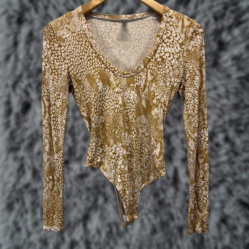 Free People Free People Intimately Gotcha Snakeskin Bodysuit Shirt Small Gold Boho Womens Size S / US 4 / IT 40 - 1 Thumbnail