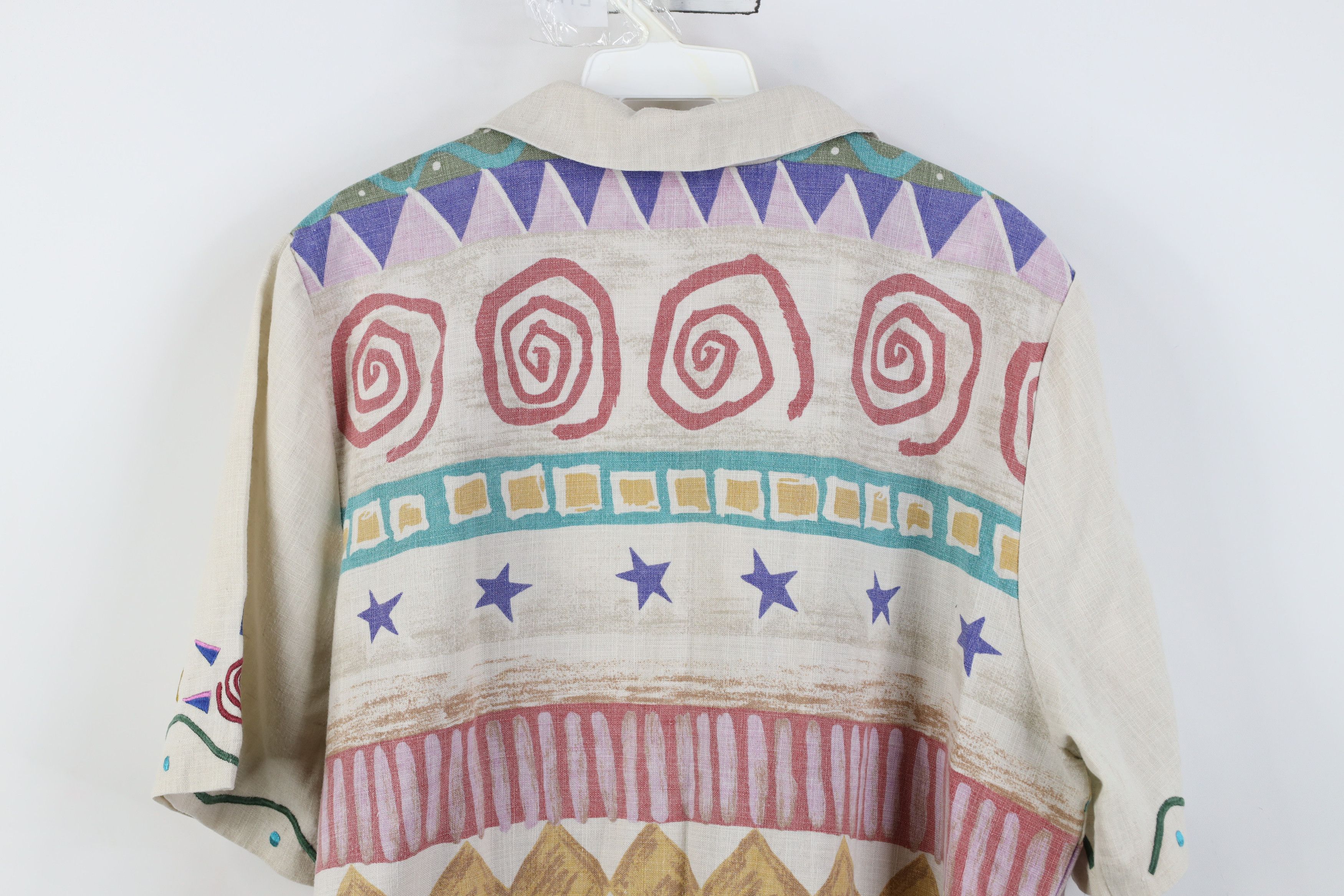 Vintage Vintage 90s Rainbow Geometric Linen Collared Button Shirt Size XXL / US 16-18 / IT 52-54 - 11 Thumbnail