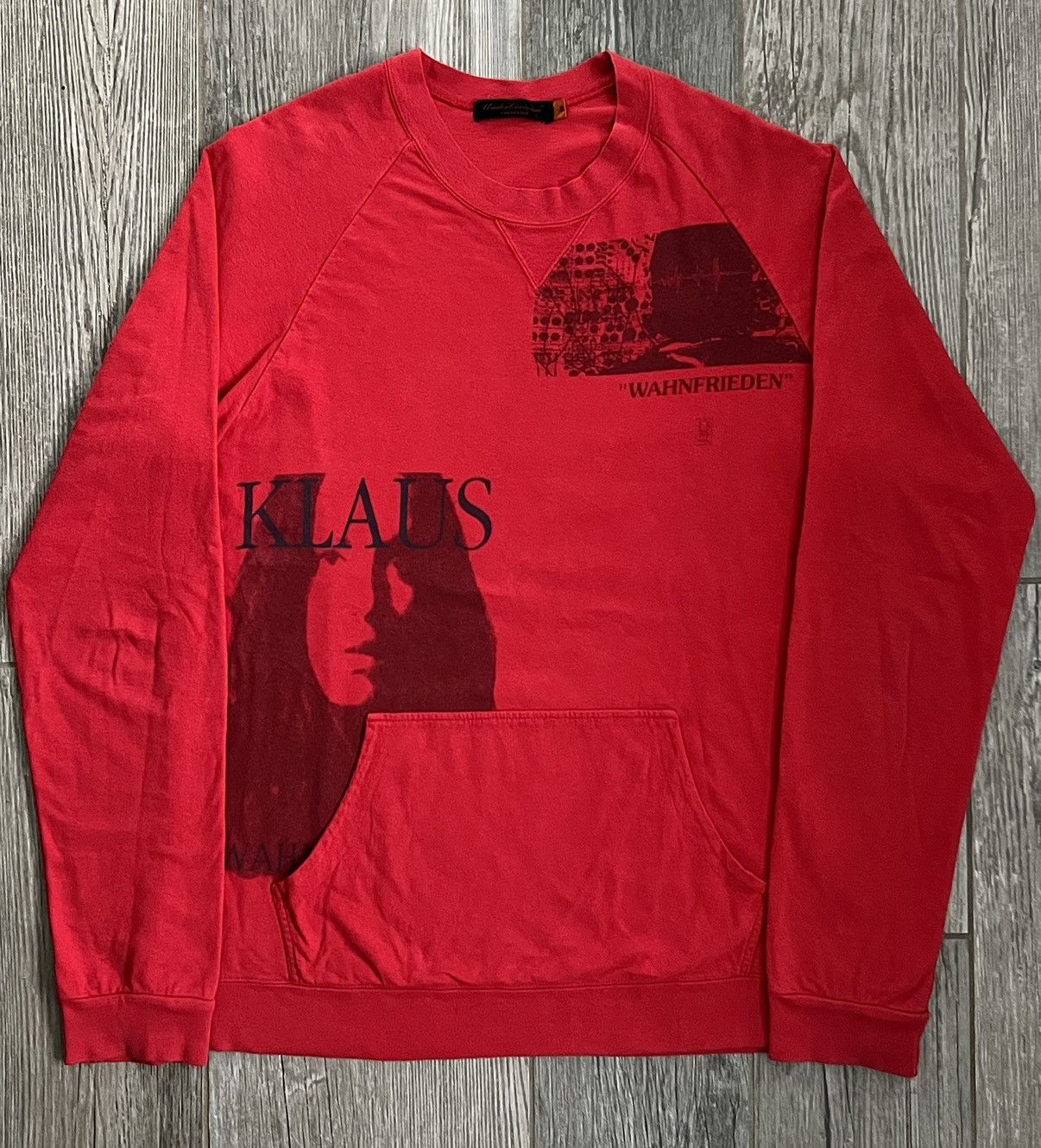 image of Ss2006 Undercover Klaus Red Runway Graphic Pocket Crewneck, Men's (Size Large)