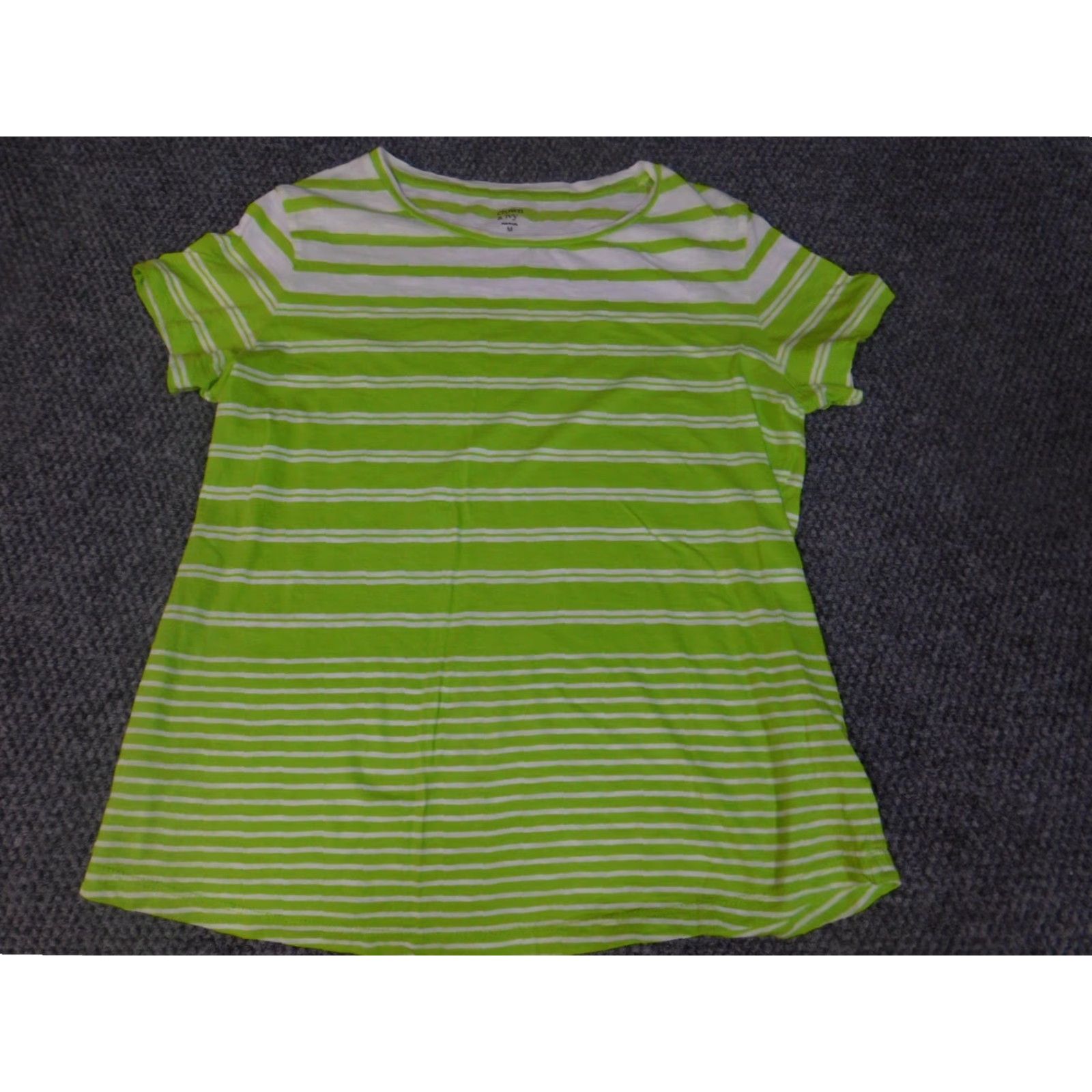 Vintage Crown & Ivy Blouse Womens Medium Green Striped Knit Crew Neck Short Sleeve Pullover Casual Regular Size M Size M / US 6-8 / IT 42-44 - 3 Thumbnail