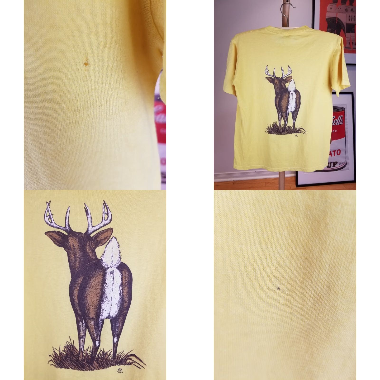 Jerzees VINTAGE 1992 JERZEES T-SHIRT Yellow SZ M DEER 2 SIDE PRINT SINGLE STITCH Mens Size US M / EU 48-50 / 2 - 8 Thumbnail
