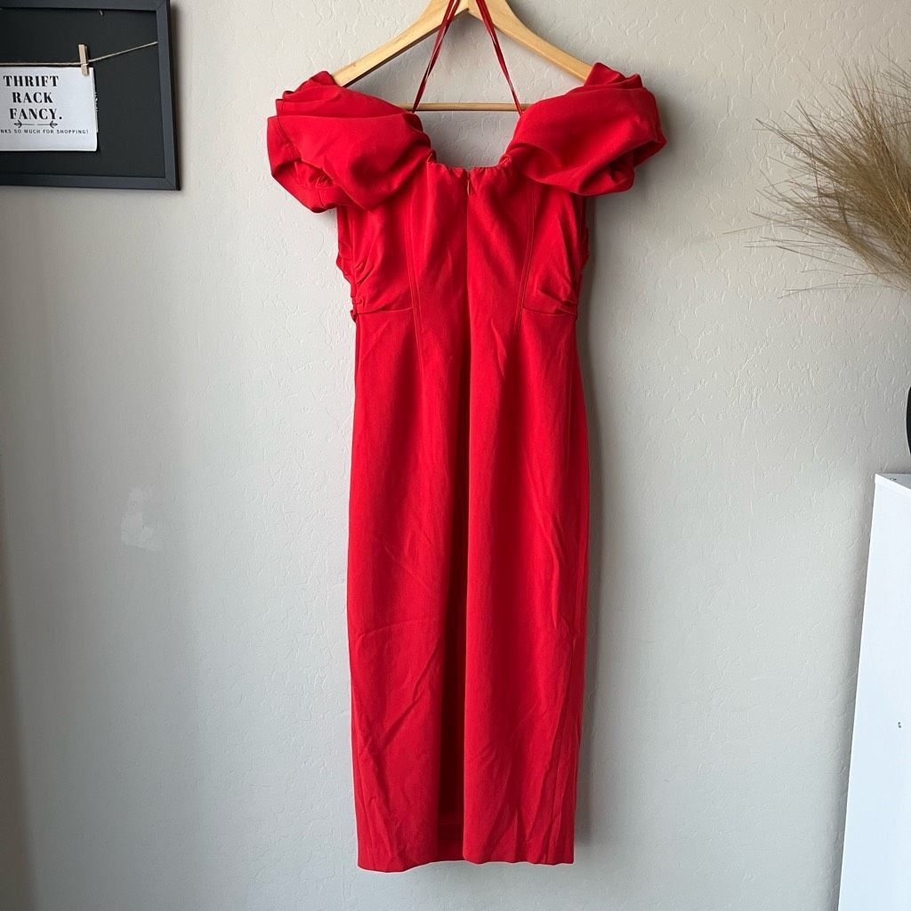 A.L.C. NEW ALC Dress Off Shoulder Red Nora Midi Dress Size 2 Size XS / US 0-2 / IT 36-38 - 7 Thumbnail