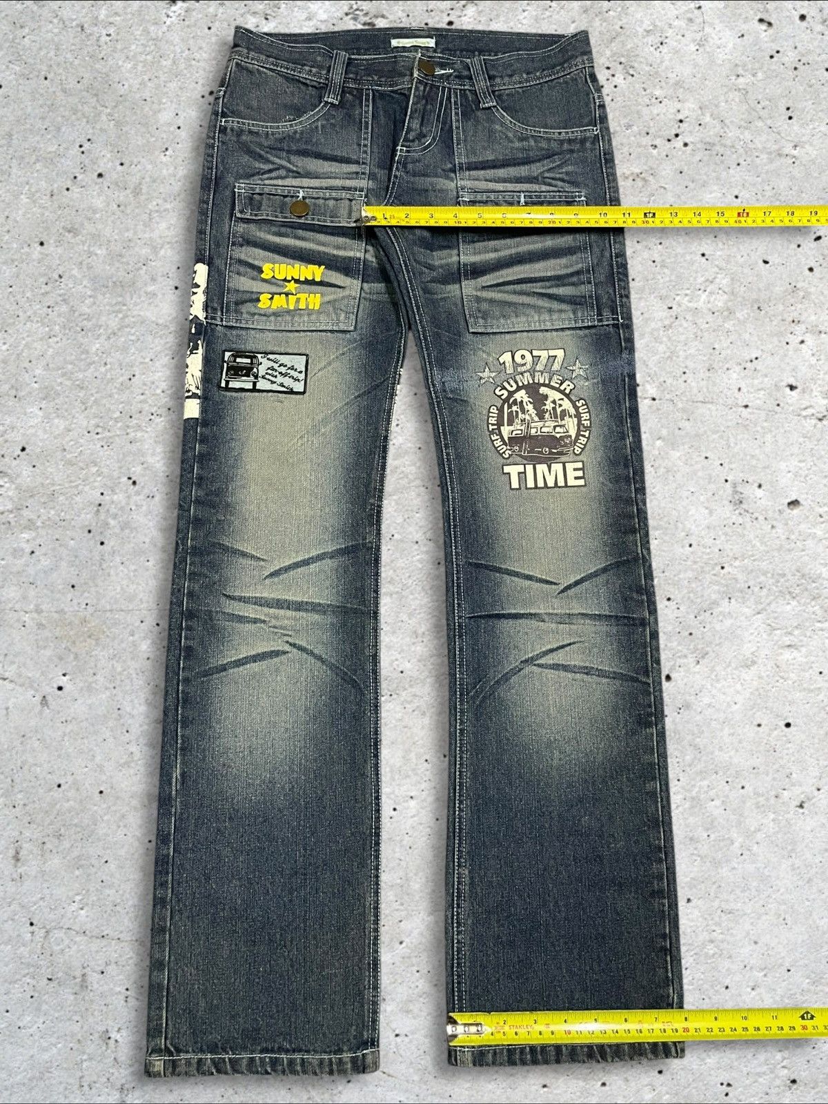 Japanese Brand Vintage Sunny Smith Patches Whiskers Blue Wash Bush Pants Size US 32 / EU 48 - 13 Thumbnail