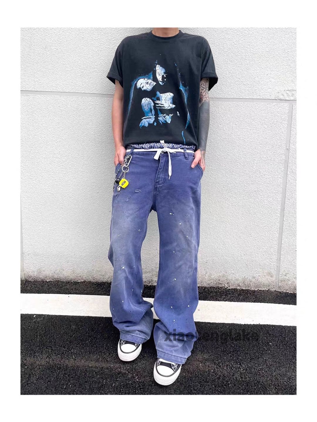 Designer Unisex washed faded loose baggy hiphop paint pants Size US 30 / EU 46 - 4 Thumbnail