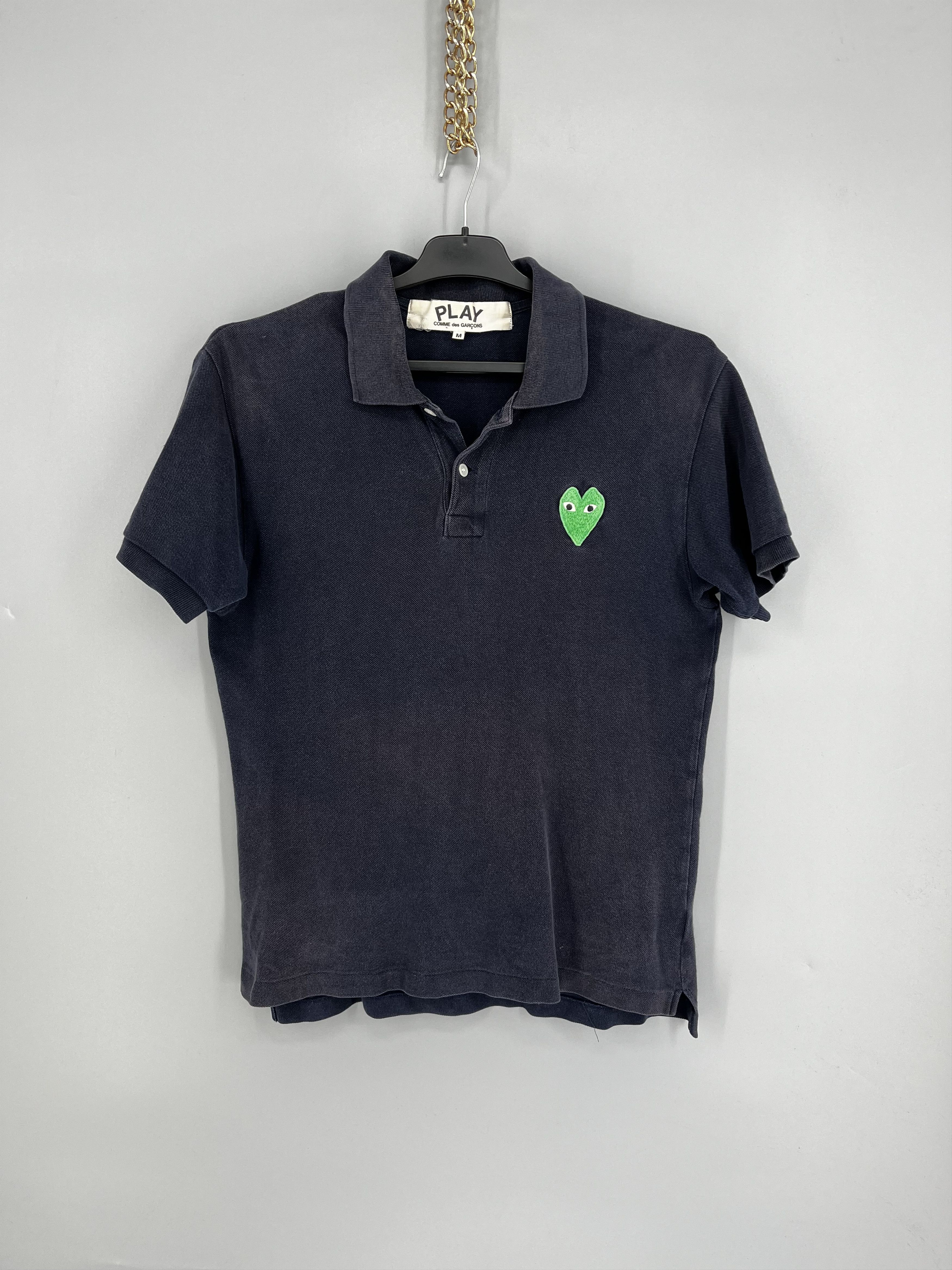 CDG Comme Des Garcons Mens Big Heart Polo Navy Faded
