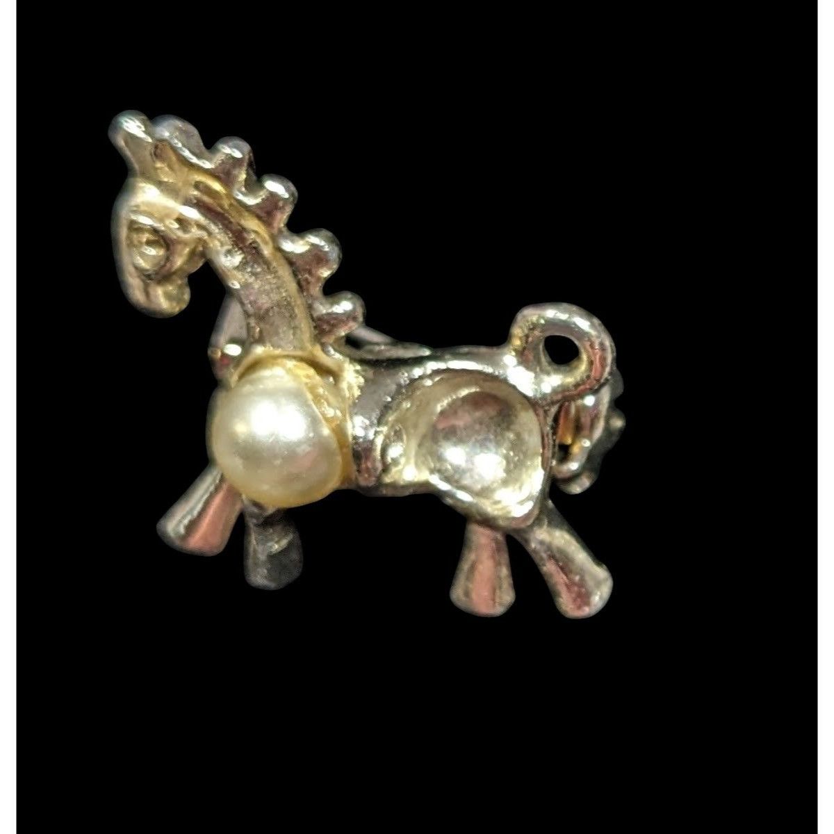 Other Vintage Stylized Mini Horse Brooch Silver Tone With Faux Pea Size ONE SIZE - 5 Thumbnail