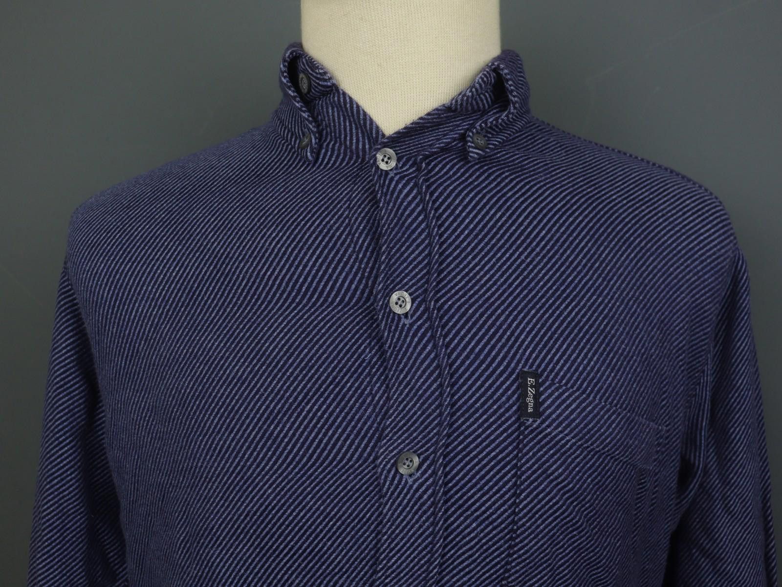Ermenegildo Zegna Zegna Navy Striped Cotton Button Down Shirt Size M Size US M / EU 48-50 / 2 - 2 Thumbnail