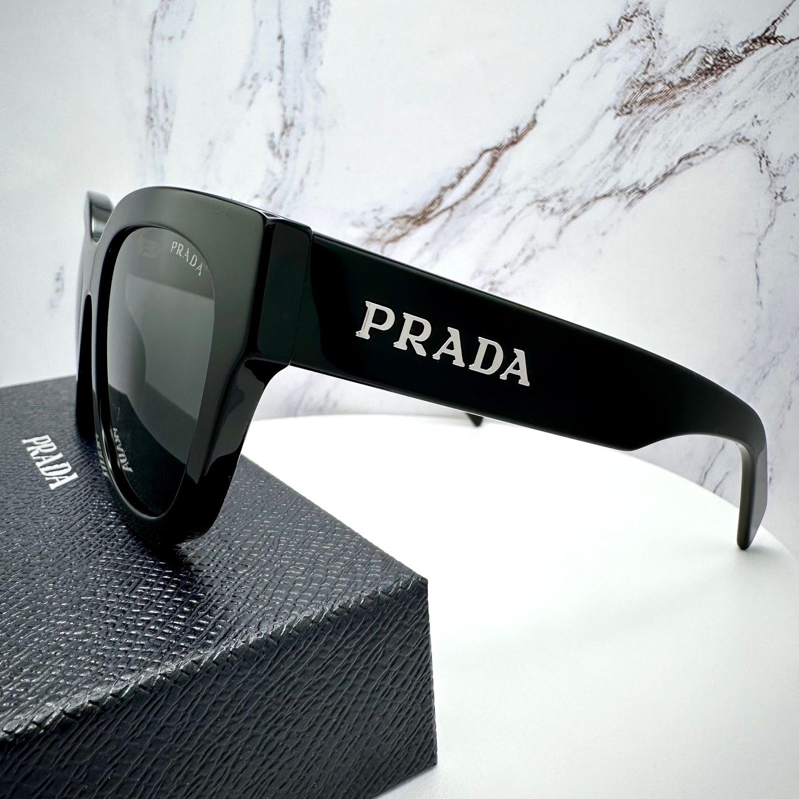 Prada New PRADA Sunglasses Black Square Acetate Grey Lens Size ONE SIZE - 16 Thumbnail