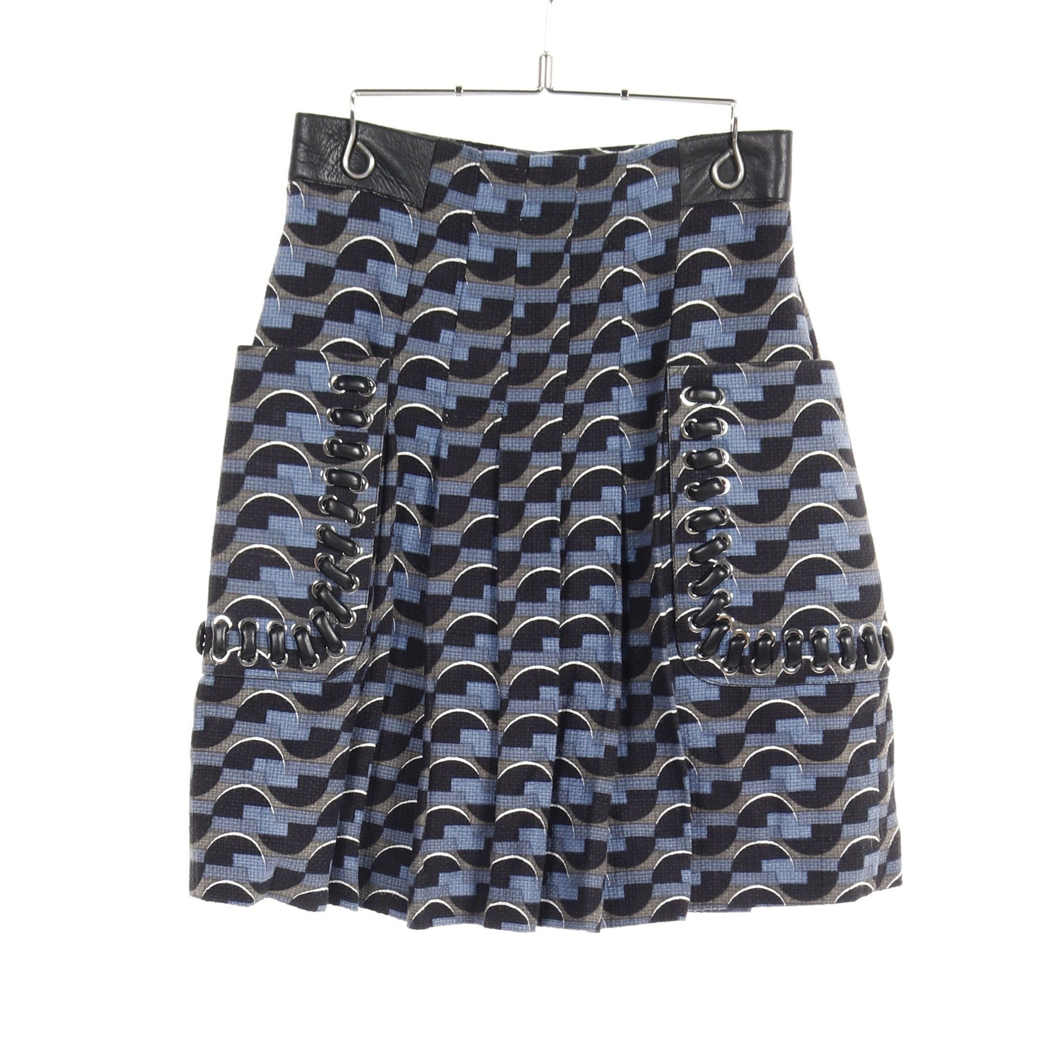 Skirt All-Over Pattern Cotton Leather Blue Black Multicolor