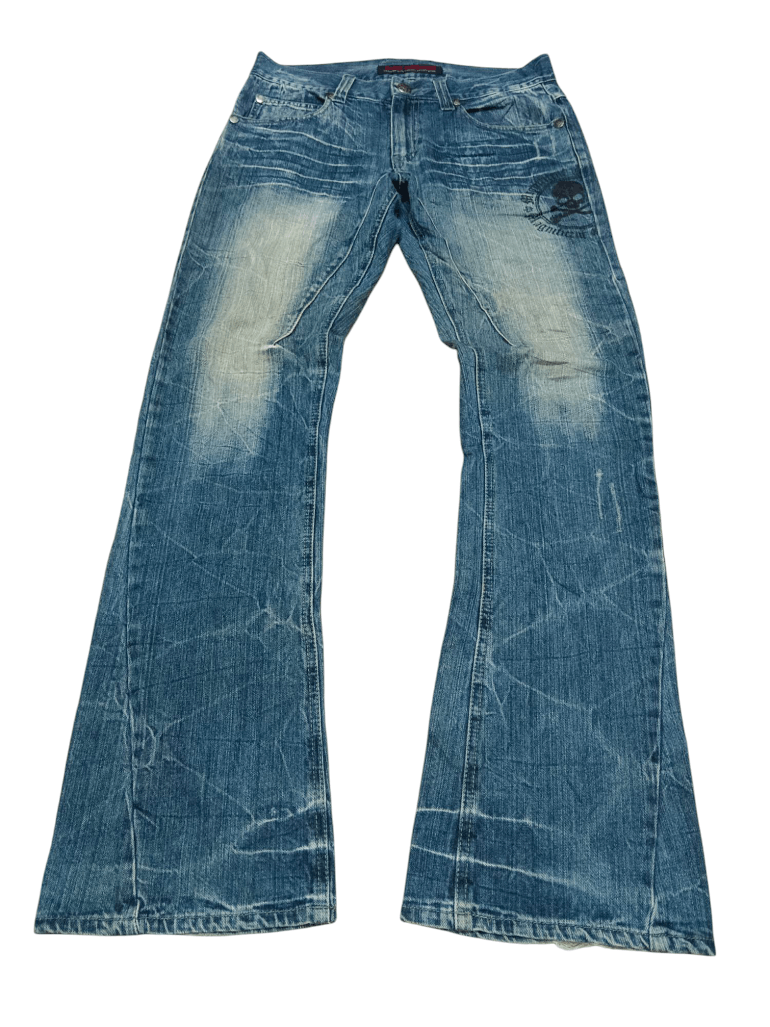 Vintage 🔥JACK SERIKA🔥British Skull Punk Stone Wash Flare Jeans Size US 32 / EU 48 - 4 Thumbnail