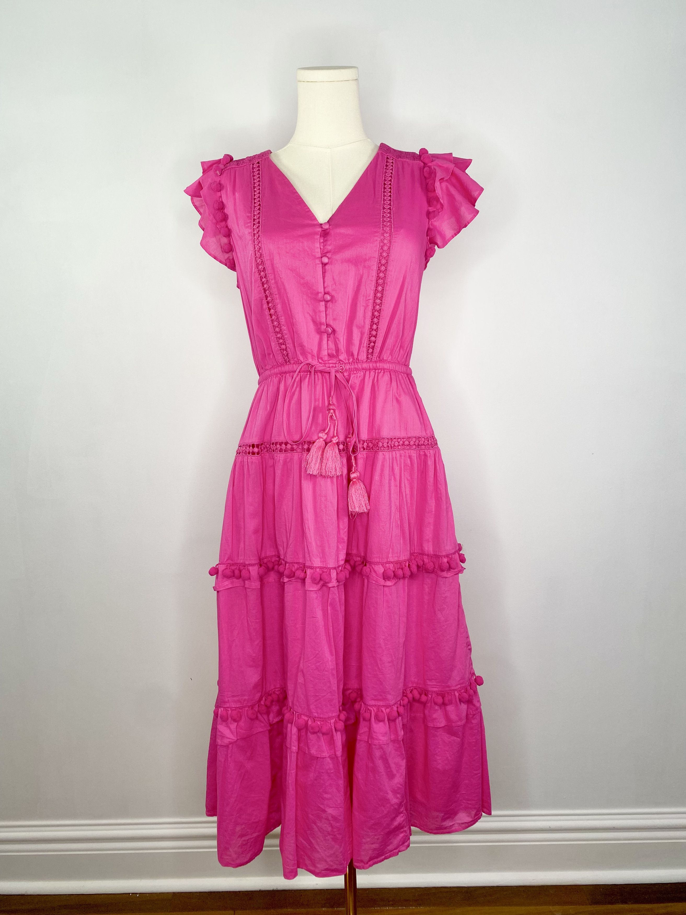 J.Crew J Crew - Pink Boho Flamenco Pom-Pom Maxi Dress Size S / US 4 / IT 40 - 3 Thumbnail