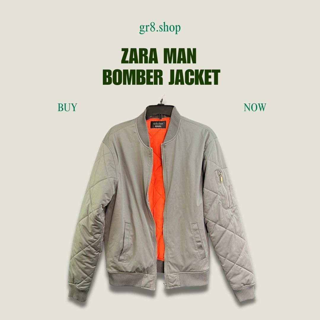 Zara ZARA Man Bomber Jacket Quilted Sleeves Gray W/Orange Lining Size US L / EU 52-54 / 3 - 1 Thumbnail