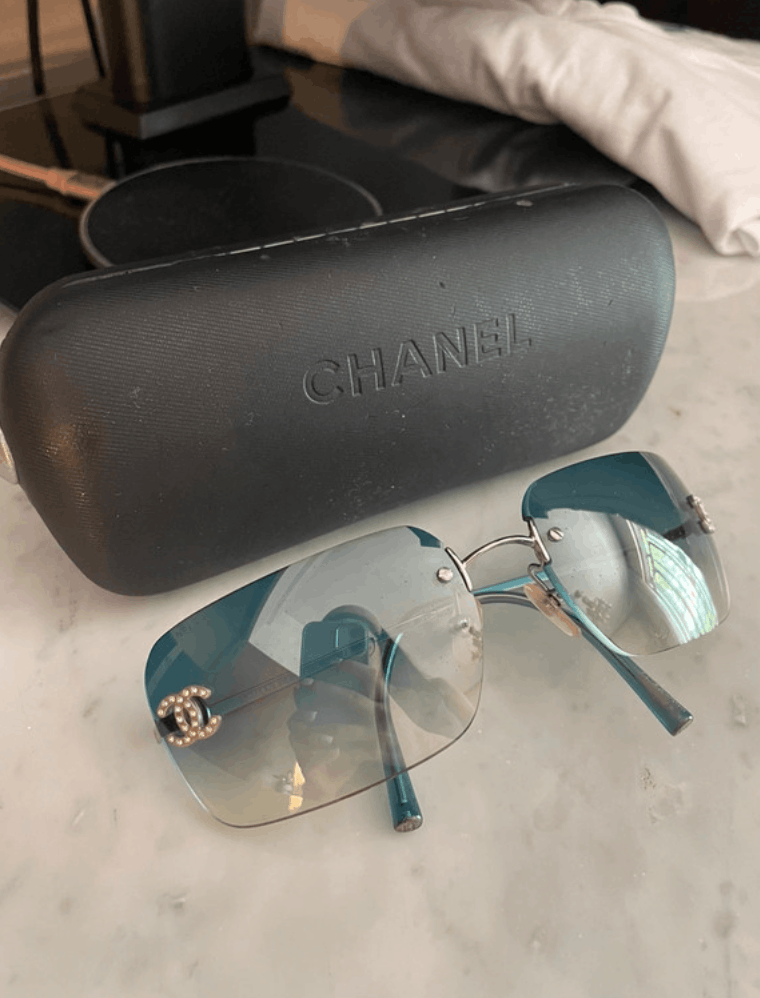 CHANEL Sunglasses 4017-D Rimless Rhinestone Vintage