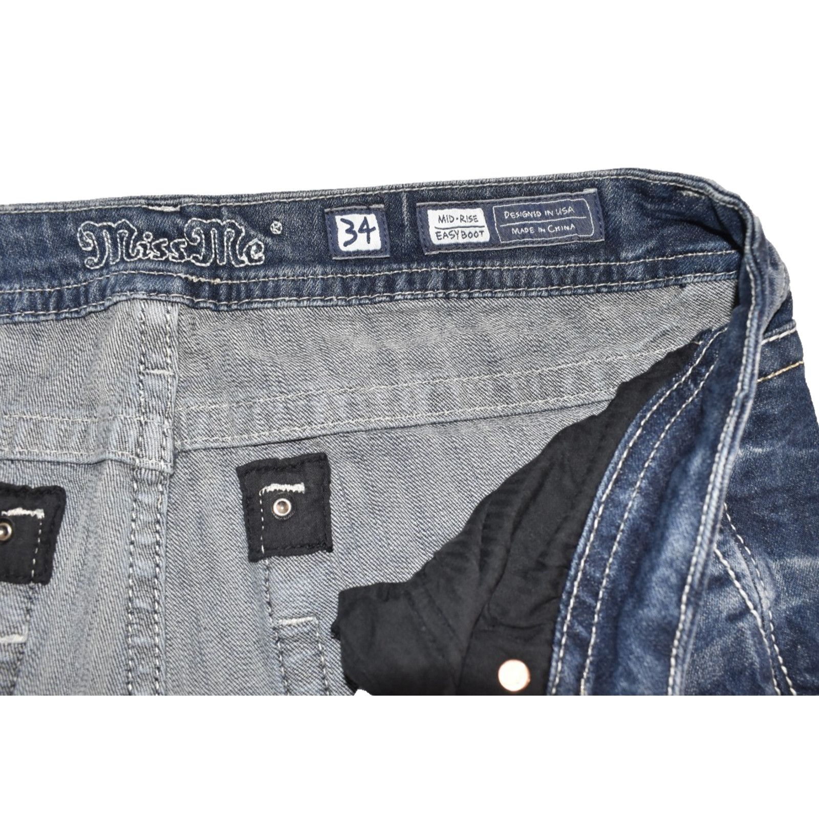 Miss Me MISS ME Rhinestones Mid Rise Easy Boot Jeans Size 34 Size 37" - 6 Thumbnail