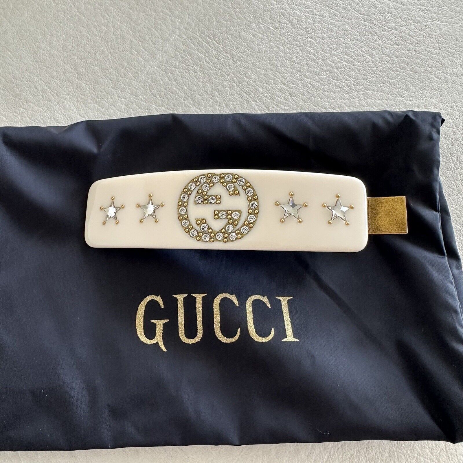 Gucci NEW GUCCI CRYSTAL HAIR INTERLOCKING G Clip White Crystal￼ Size ONE SIZE - 6 Thumbnail