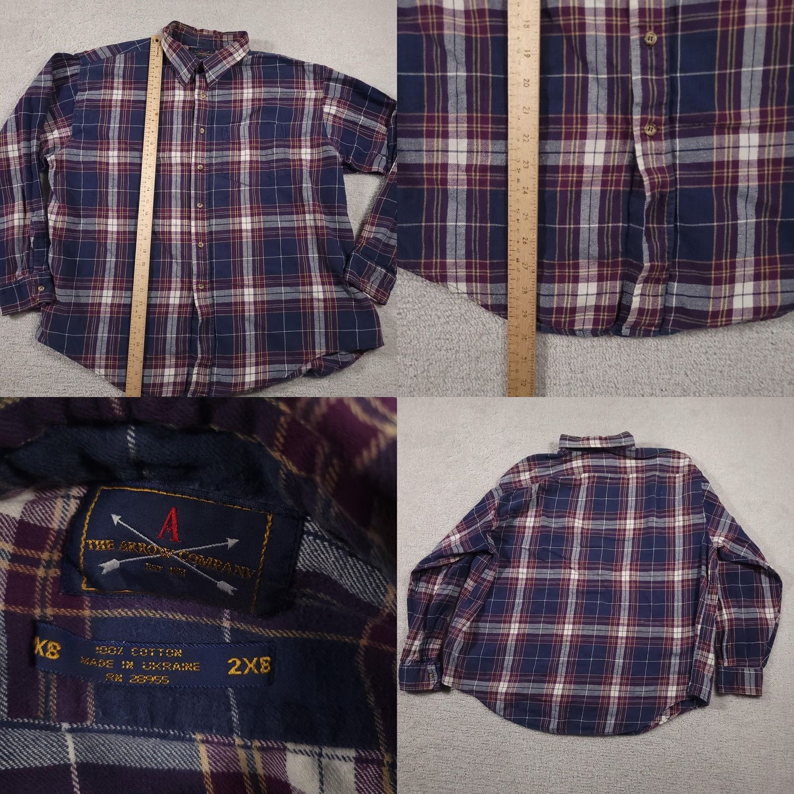 Vintage VINTAGE Arrow Shirt Mens 2XL Plaid Button Down Long Sleeve Flannel Pocket Casual Size US XXL / EU 58 / 5 - 8 Thumbnail