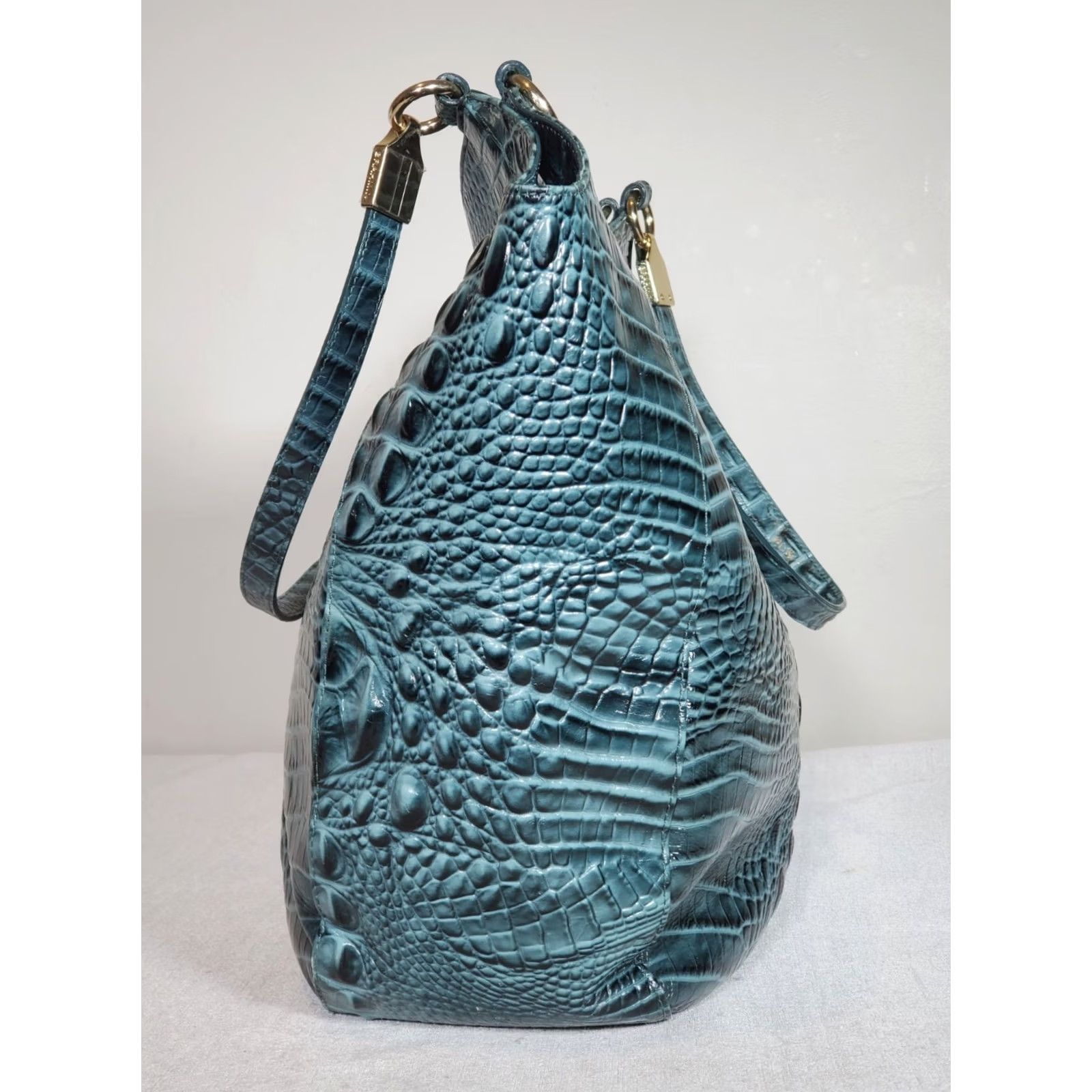 BRAHMIN Brahmin Thelma Melbourne Leather Tote Ivy Crocodile Embossed Shoulder Bag Womens Large 18W 15H 5D Gold Hardware Navy? Size ONE SIZE - 5 Thumbnail