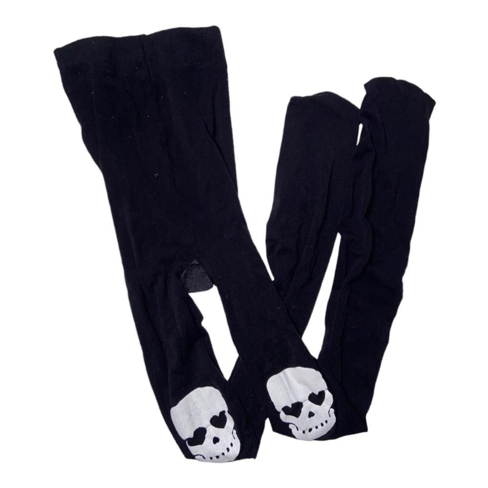 Designer Skull Knee Black Tights Size ONE SIZE - 1 Thumbnail
