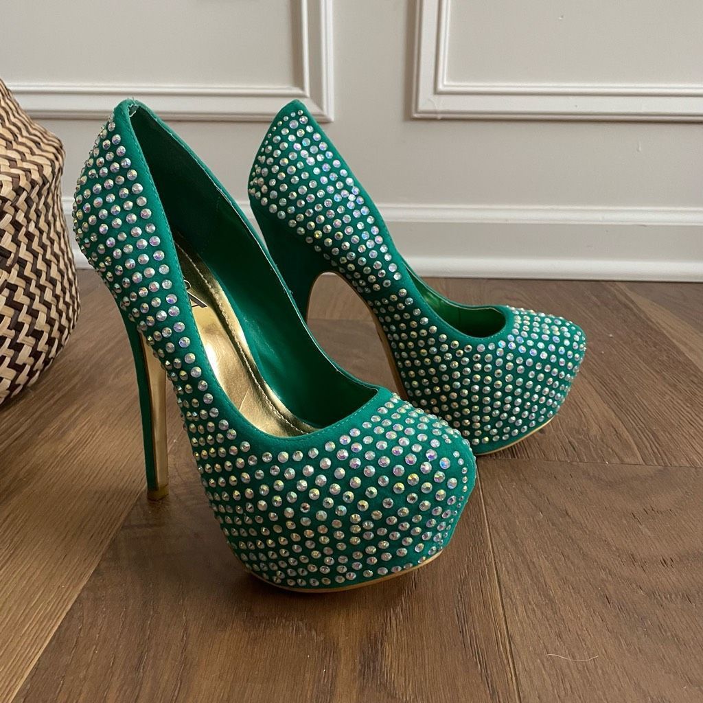 ALBA Alba Green Iridescent Rhinestone Bling Stiletto Platform Ple Size US 7.5 / IT 37.5 - 2 Thumbnail