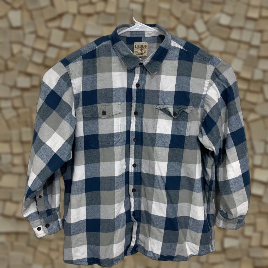Vintage RedHead Flannel Shirt Mens 2XL Blue Plaid Casual Long Sleeve Button Up Shirt Size US XXL / EU 58 / 5 - 1 Thumbnail