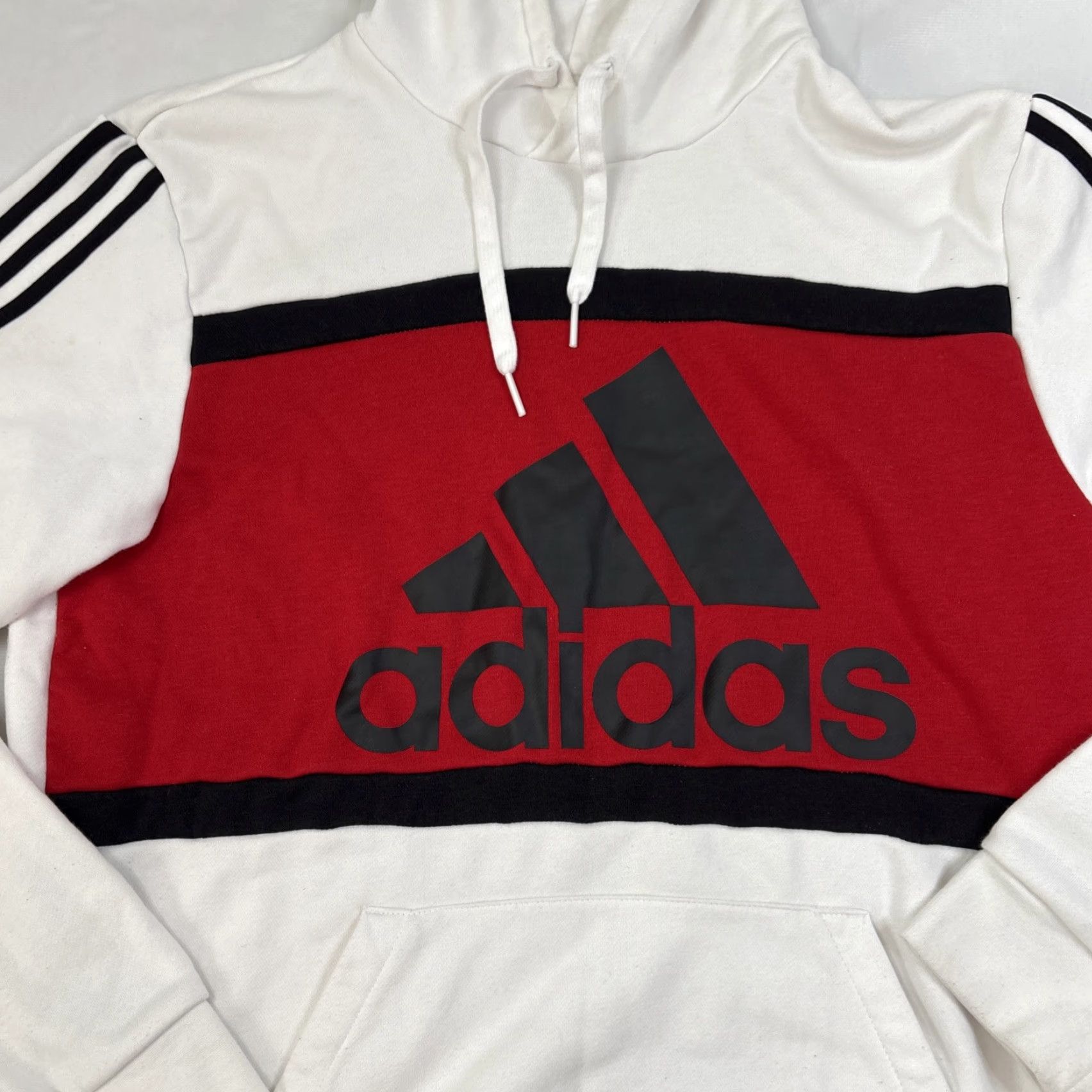 Adidas Adidas Hoodie Men's Large White Big Logo 3 Stripe Red Drawstring Pullover Size US L / EU 52-54 / 3 - 2 Thumbnail