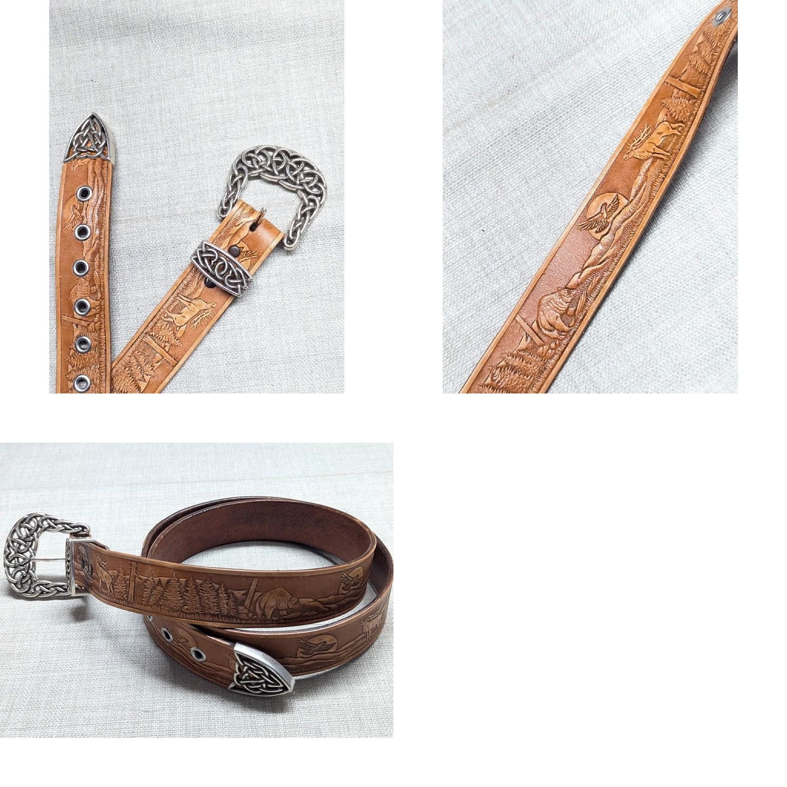 Vintage VINTAGE Handcrafted WESTERN belt 46 leather Full Grain Leather buckle Eagle belt Men Cowboy Rodeo 1-1/2" width Brown 45/46 Size 46 - 8 Thumbnail