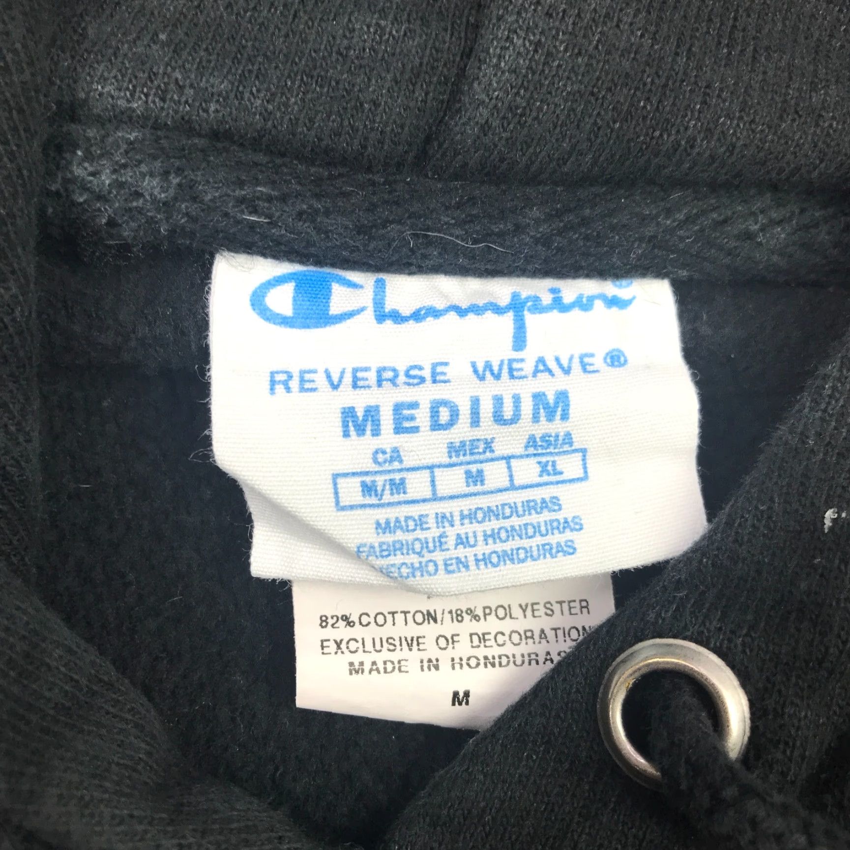 Champion Champion Hoodie Womens Medium Black Reverse Weave Embroidered Patch Scrypt Sweatshirt Pullover Front Event 90s Mens Girls Size M / US 6-8 / IT 42-44 - 6 Thumbnail