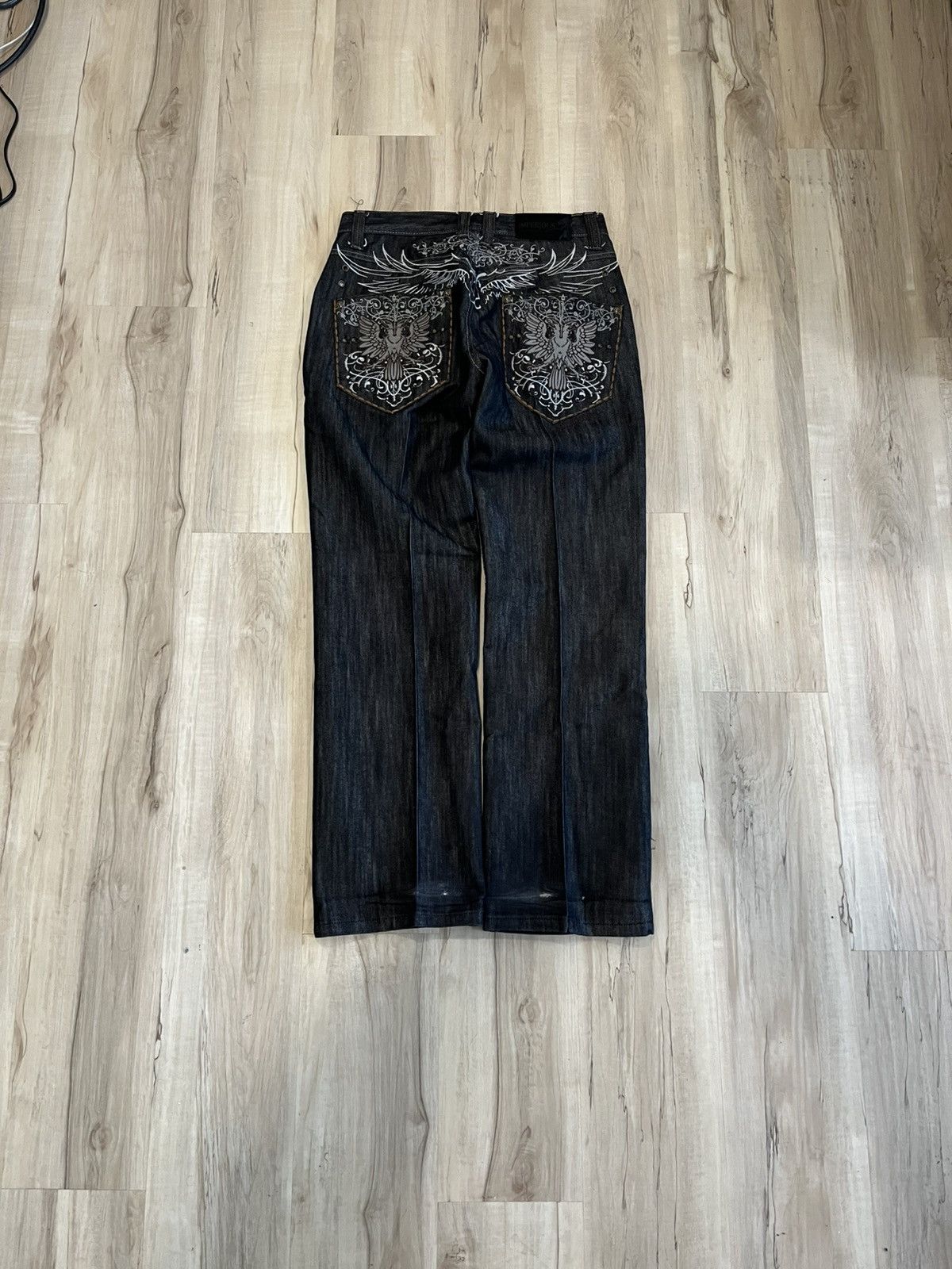 Vintage Y2K grunge embroidered wide leg jeans Size US 32 / EU 48 - 2 Thumbnail