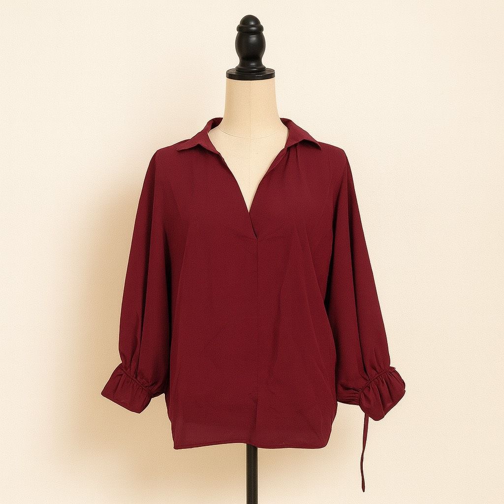 Other Panicha Wine Red Loose Fit Blouse with Tie Sleeves | One Siz Size ONE SIZE - 1 Thumbnail