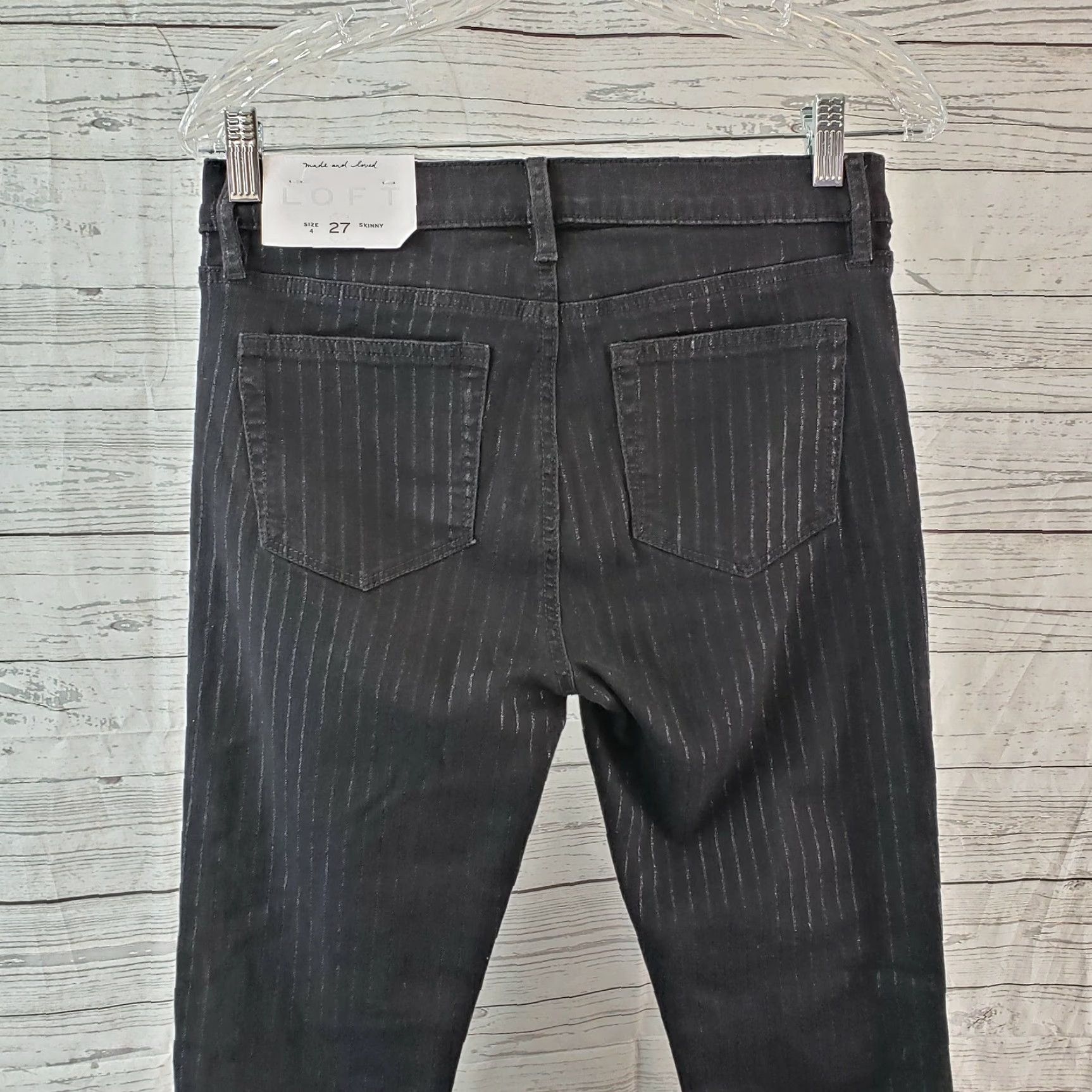 Loft LOFT Ann Taylor Womens Skinny Jeans Sz 4 Black Stripes Mid Rise Cotton Blend Size 27" / US 4 / IT 40 - 4 Thumbnail