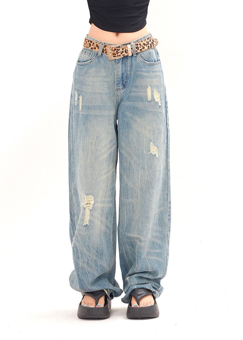 Vintage American street style loose wide-leg ripped jeans for men Size US 32 / EU 48 - 2 Thumbnail