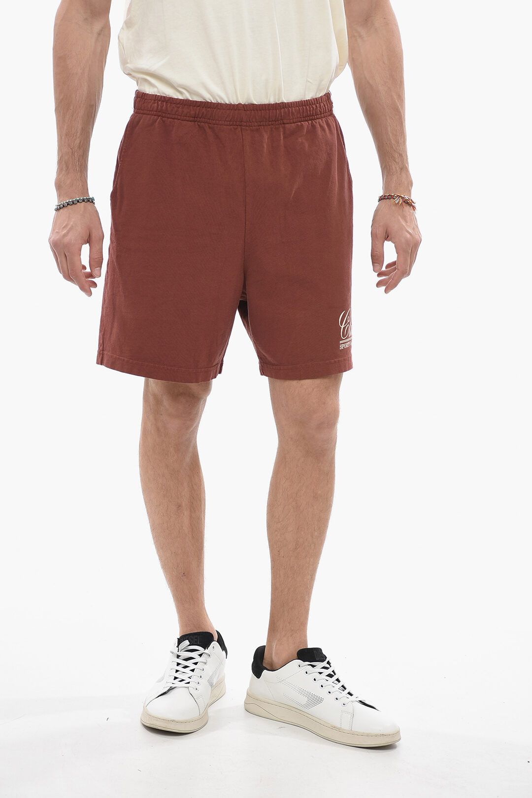 image of Sporty Rich Og1Mm0524 Drawstring Cotton Short In Brown, Men's (Size 32)