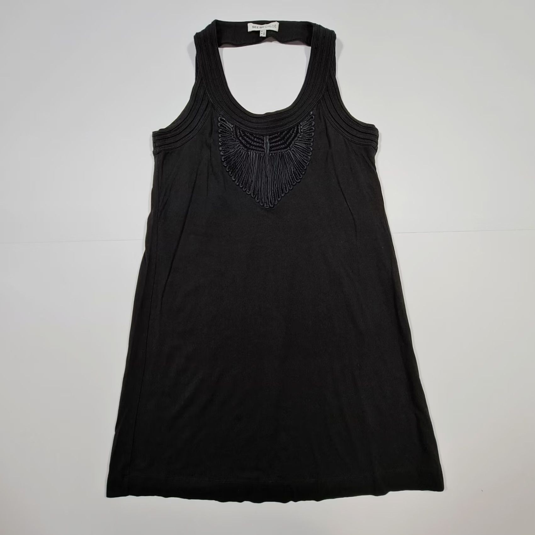 Vintage See by Chloe Womens Mini Dress Black 10 UK Sleeveless A-Line Short Length Size 32" / US 10 / IT 46 - 2 Thumbnail