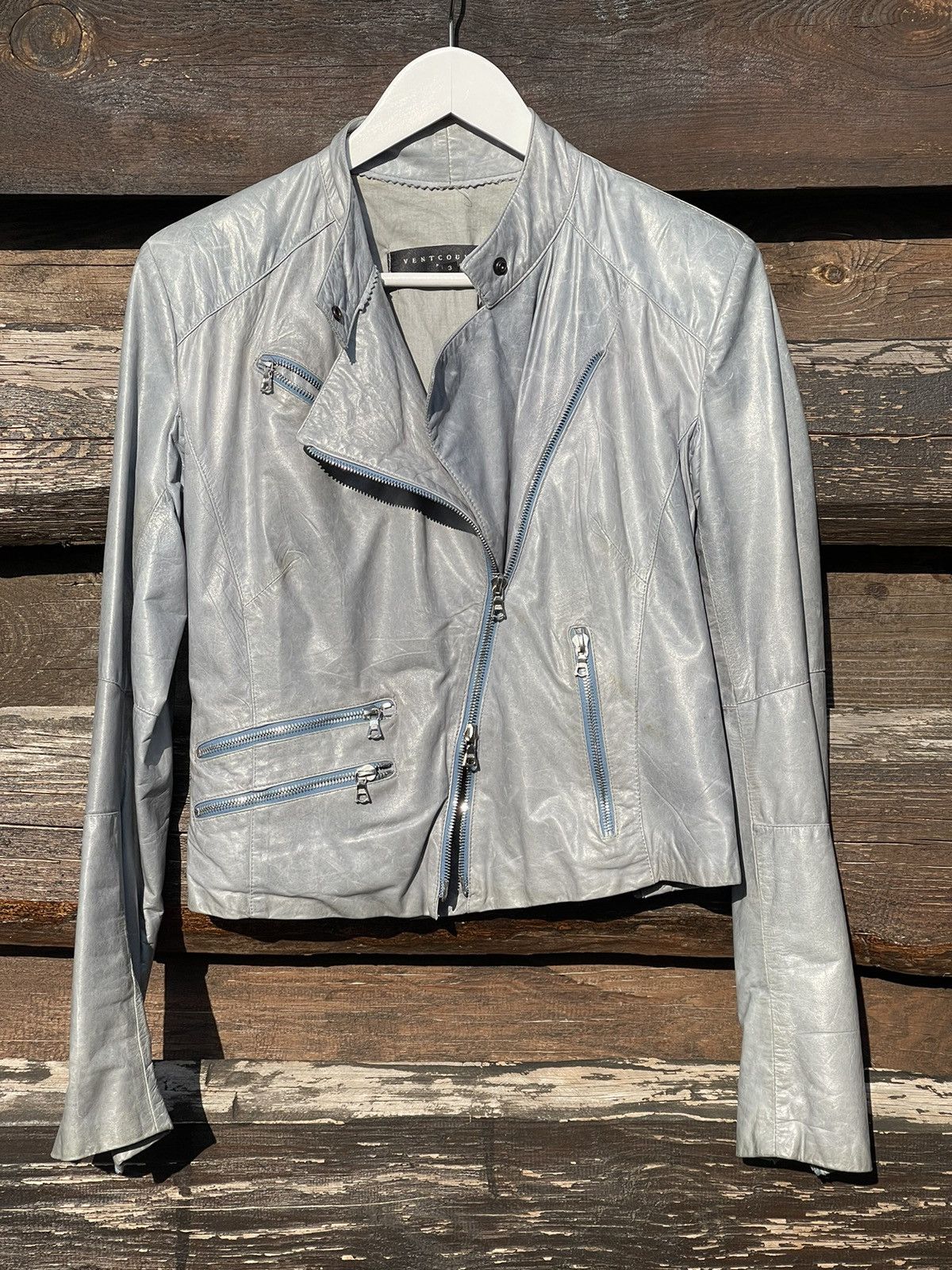 Designer Ventcouvert Paris Blue Leather Biker Jacket Size L / US 10 / IT 46 - 1 Thumbnail