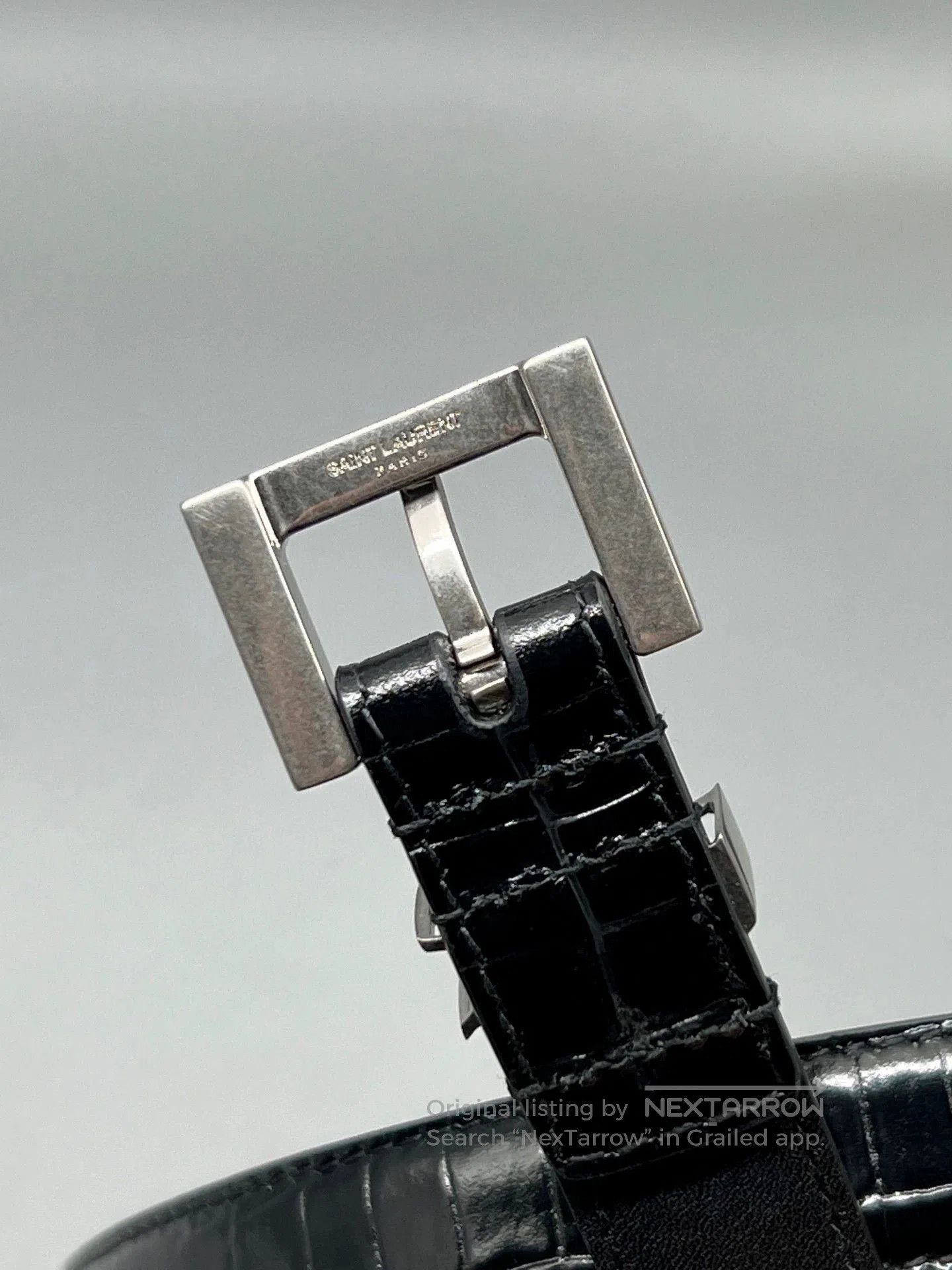 Yves Saint Laurent YSL Black Patent Crocodile Pattern Belt. Size ONE SIZE - 3 Thumbnail