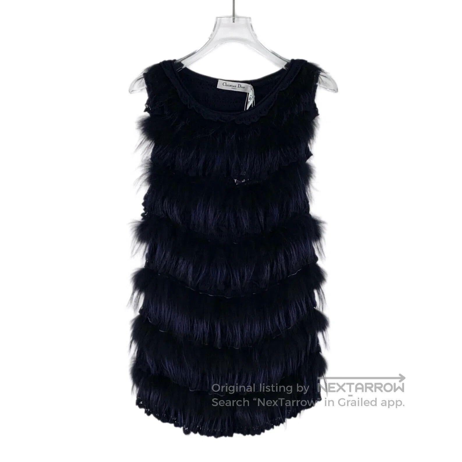 Dior Dior Dark blue fox fur round neck sleeveless dress| Size S / US 4 / IT 40 - 1 Thumbnail