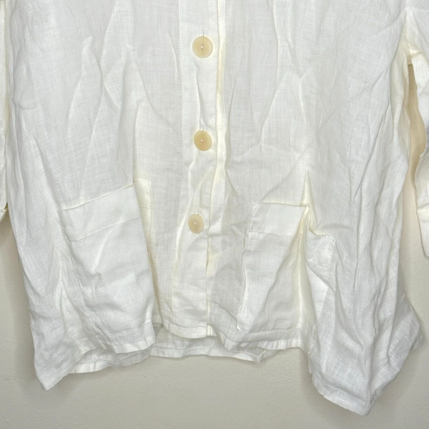 FLAX FLAX Linen Blouse White Oversized Pockets 100% Linen Womens Medium Shirt Bohemian Casual Summer Spring Fall Size M / US 6-8 / IT 42-44 - 3 Thumbnail