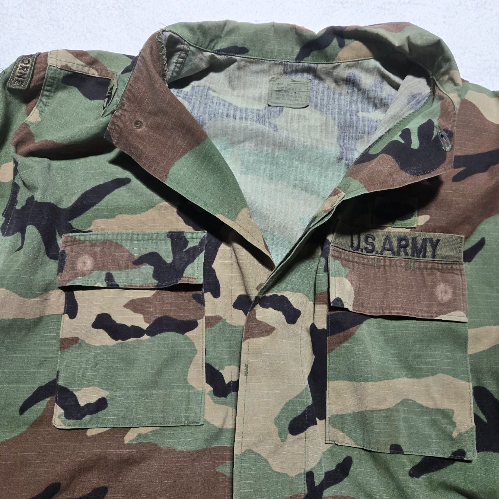 Vintage Military US Army Airborne Hunting Camo Combat Tactical Shirt Field Jacket Men's L Large Size US L / EU 52-54 / 3 - 3 Thumbnail