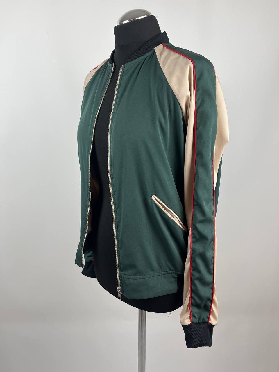 Pinko PINKO Embroidered Rose Satin Bomber Jacket - Green/Beige Size S / US 4 / IT 40 - 3 Thumbnail